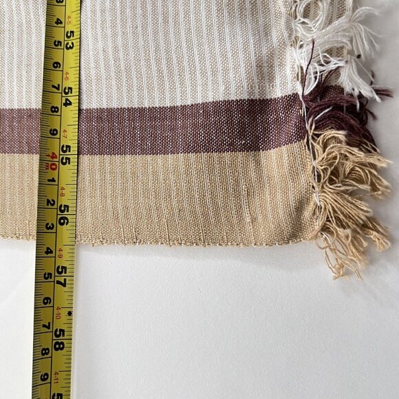 NEW Cotton Tablecloth Artisan Indian Handwoven Striped Browns Fringe Earth Tones - Picture 7 of 7